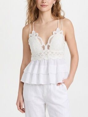 Zenana Outfitters White Lace Tiered Ruffle Cami Top